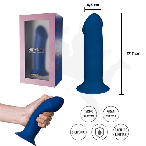 HITSENS 1 - Dildo de Silicona de Doble Densidad (Azul Eléctrico)